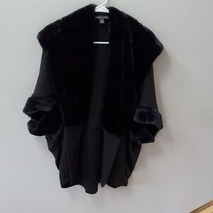 Saks Fifth Ave Ladies Faux Fur Trimmed Wrap/Shawl